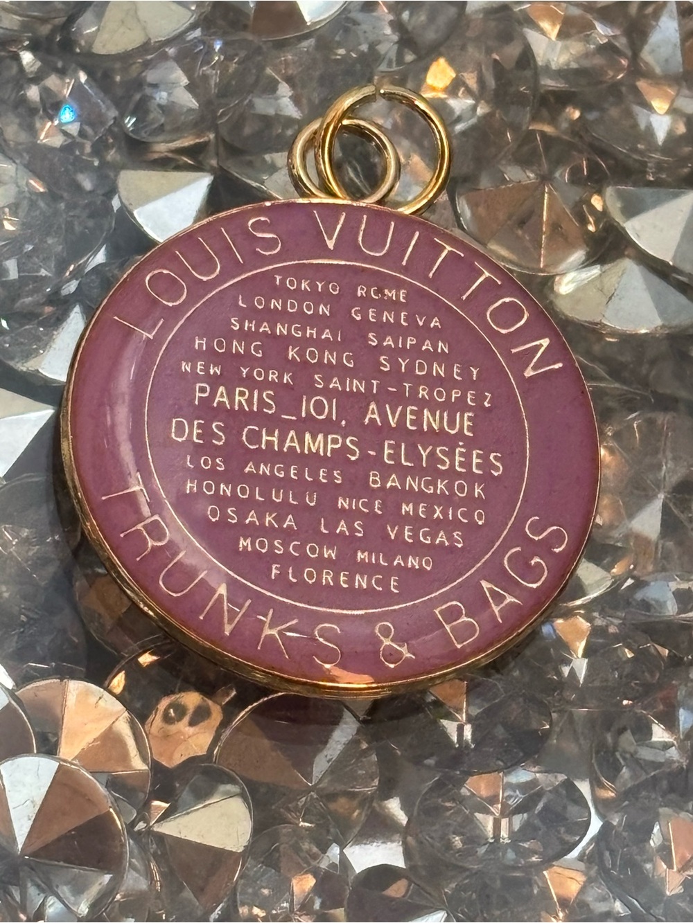 LV Trunks & Bags Lavender Enamel Gold Tone Charm Pendant - Picture 2 of 6